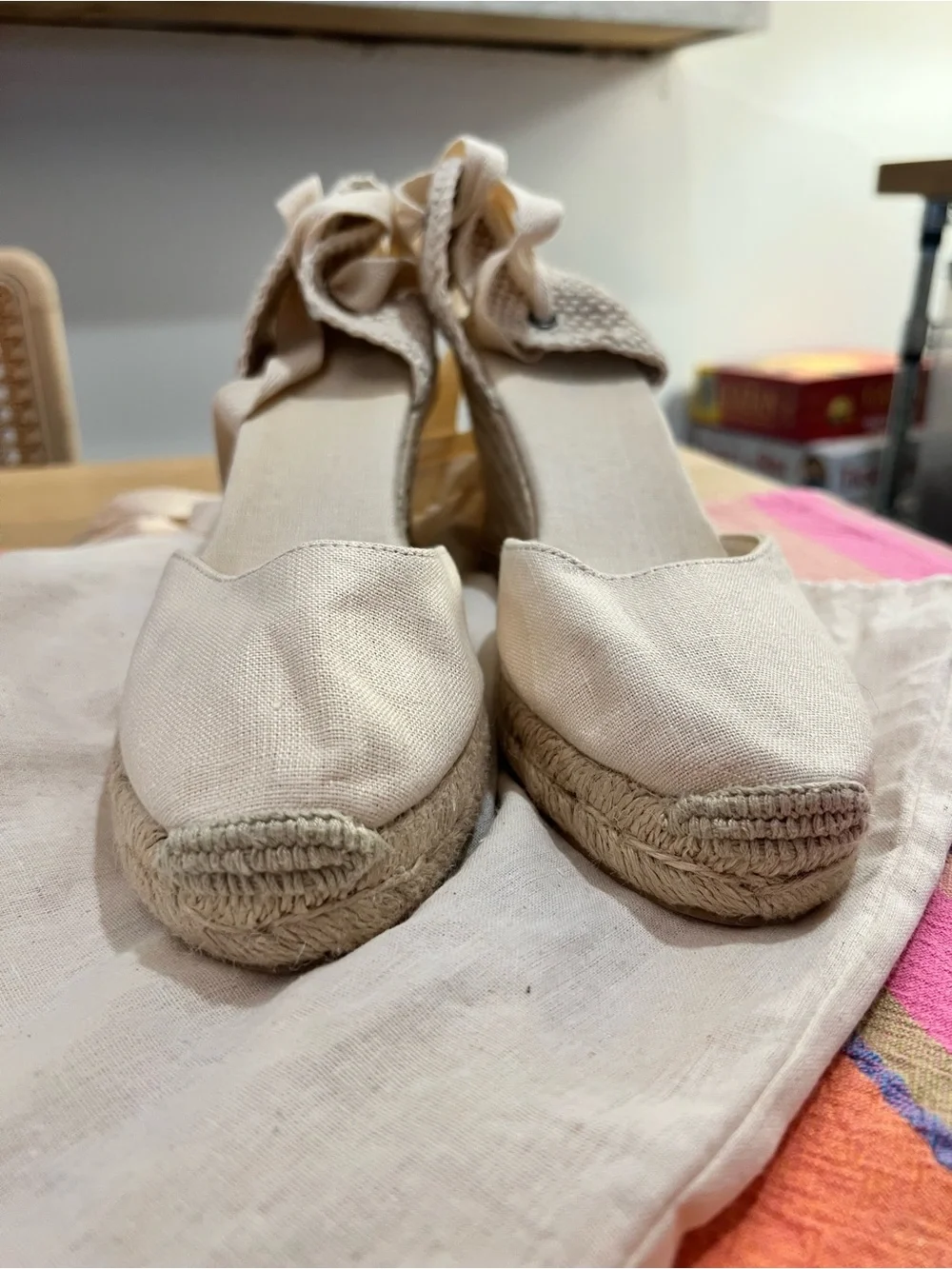 Soludos Cream Canvas Espadrille Wedge Sandals